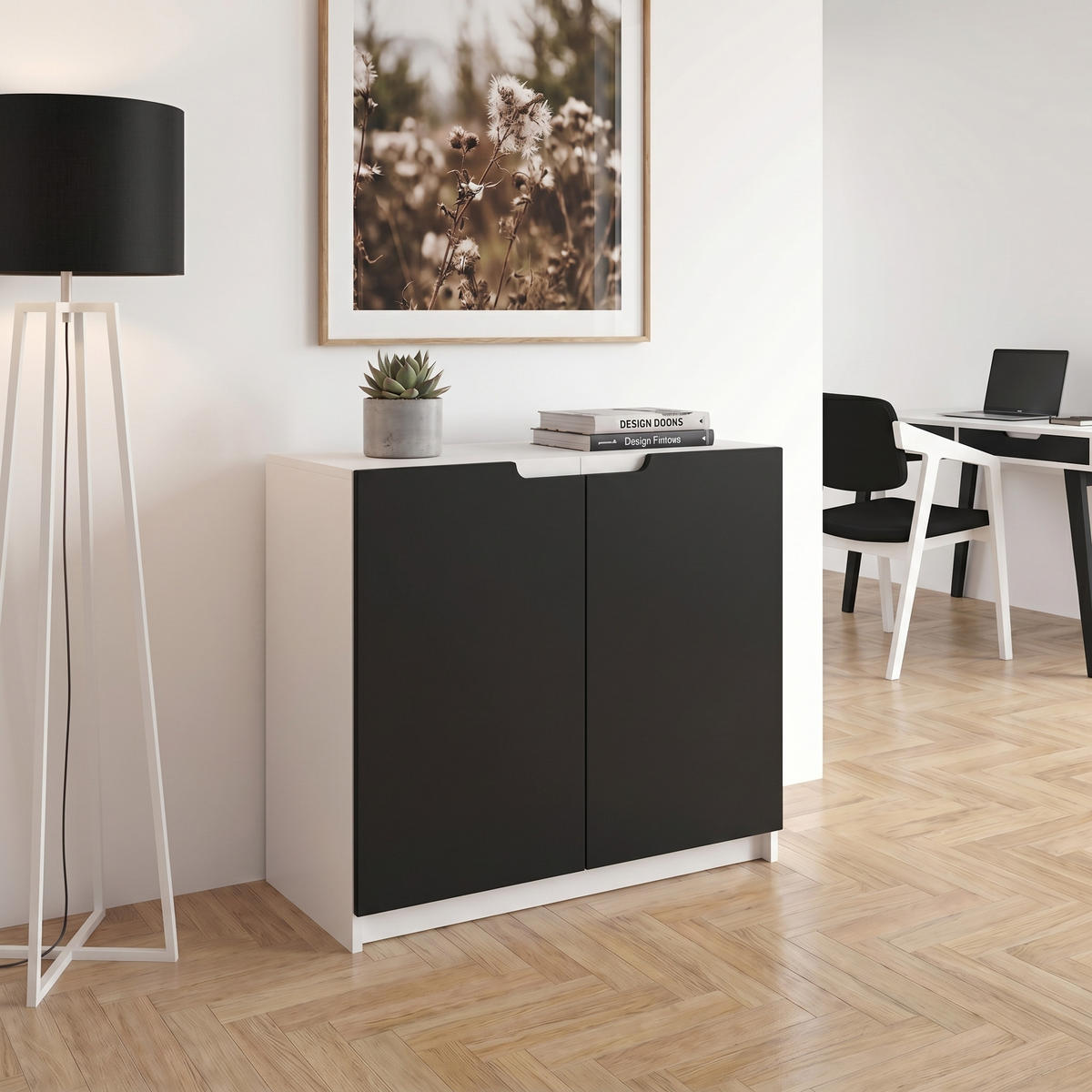 KOMMODE Logan Fronten in Schwarz matt - Schwarz, Holzwerkstoff (82/78/37cm) - Vladon