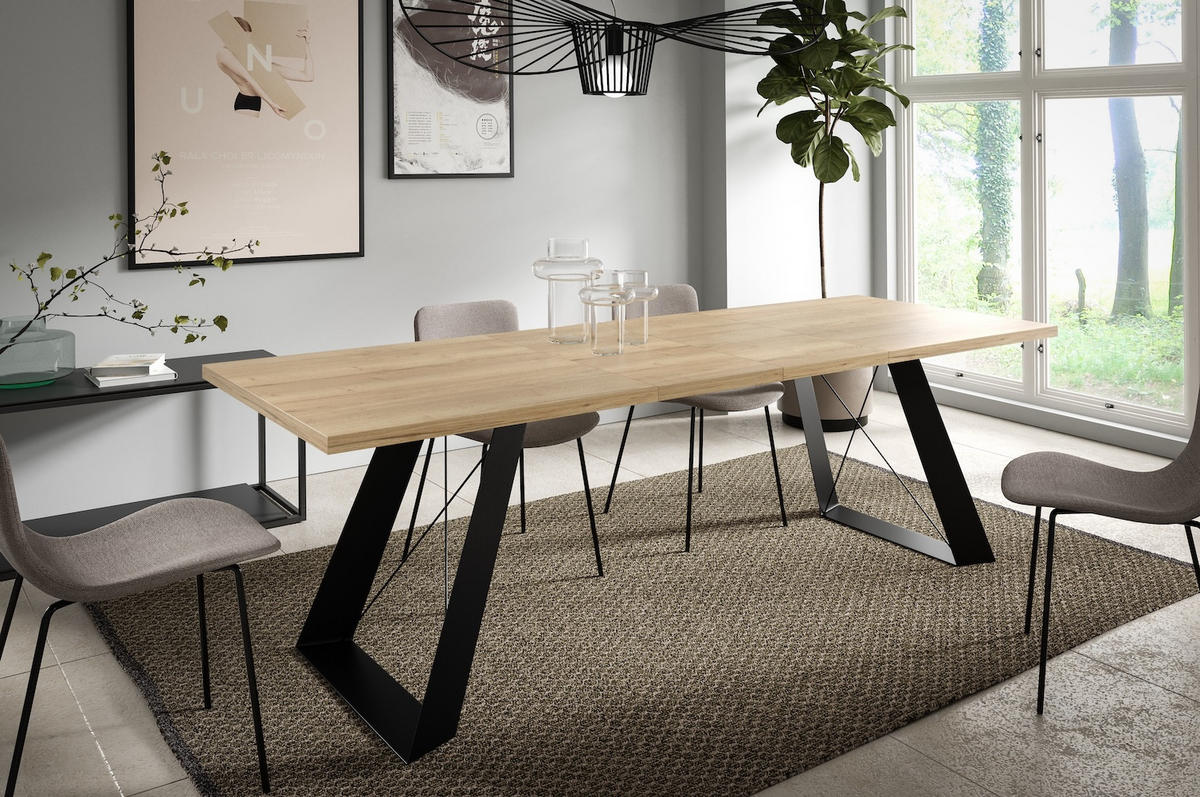ESSZIMMERTISCH Corso Halifax Eiche Natur / Schwarz 140/240 / 80 / 76cm - Alteiche/Schwarz, Holz/Holzwerkstoff (80/140/76cm) - Feldmann-Wohnen