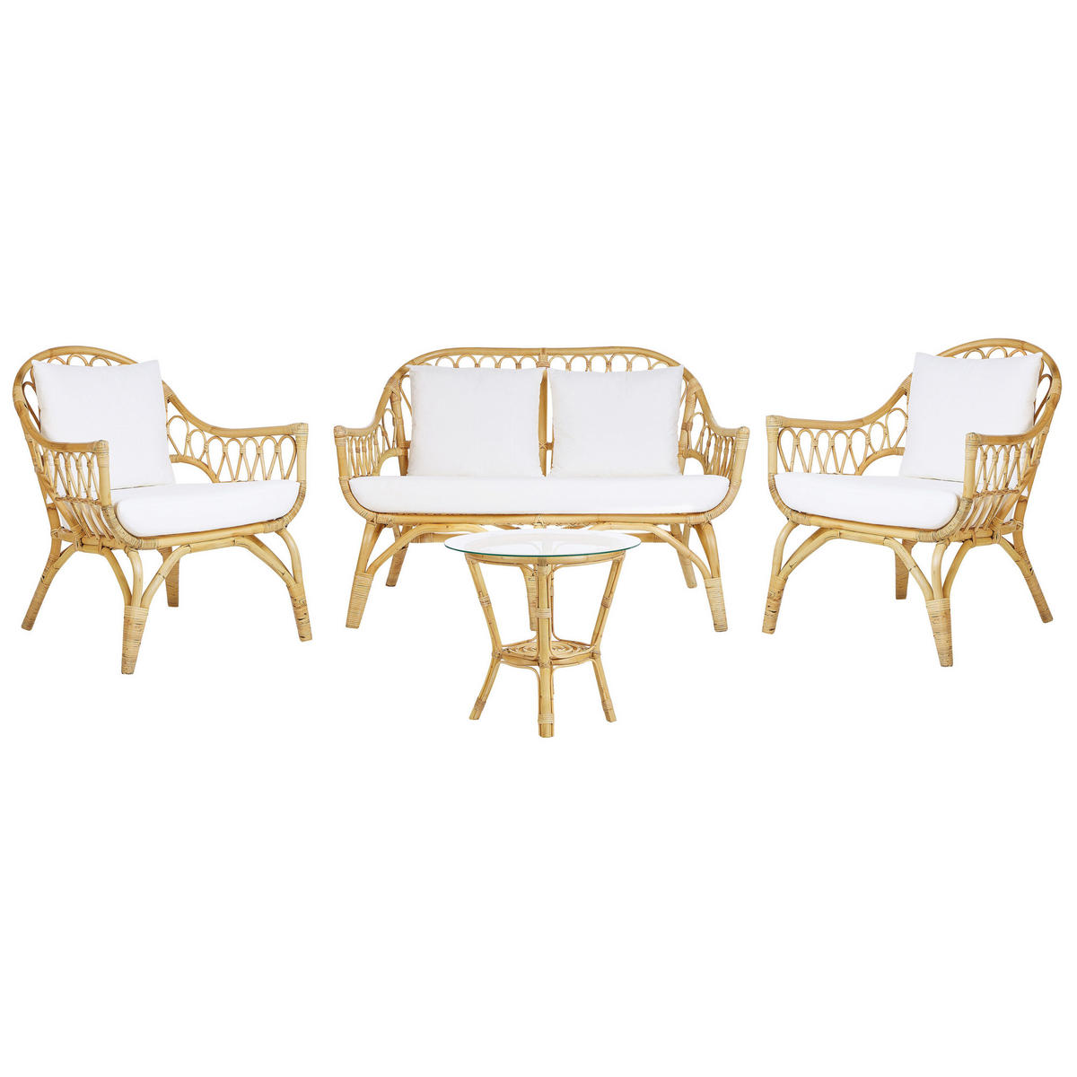 LOUNGE-SET 4-sitzer Rattan Beige Sibari - Beige, Naturmaterialien - Beliani
