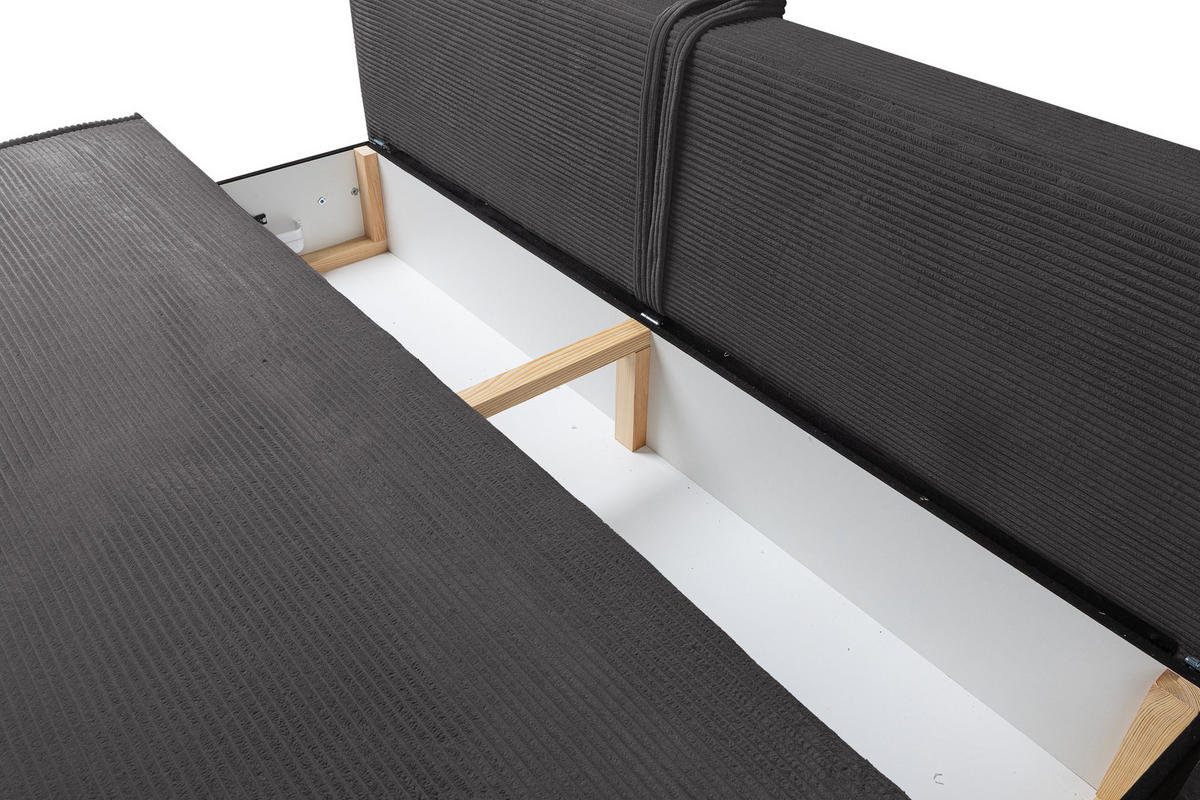 SCHLAFSOFA TIMO, Sofa mit Schlaffunktion und Bettkasten, Farbe: Dunkelgrau, Cordstoff - Dunkelgrau, Textil (200/80/93cm) - VENASI MÖBEL
