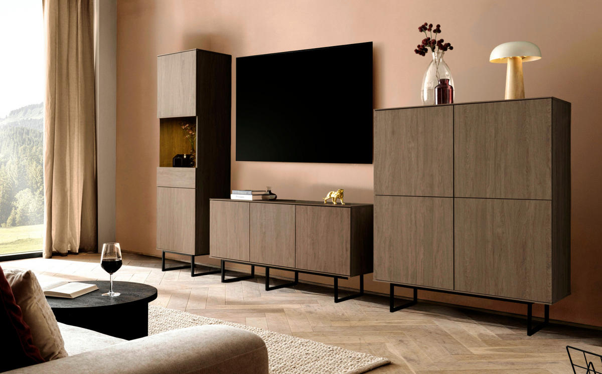 TV-LOWBOARD Nussbaum 150 x 70 cm, TV Unterteil mit Push-to-Open und Komforthöhe - Nussbaumfarben/Schwarz, Holzwerkstoff/Metall (150/70/40cm) - Furn.Design