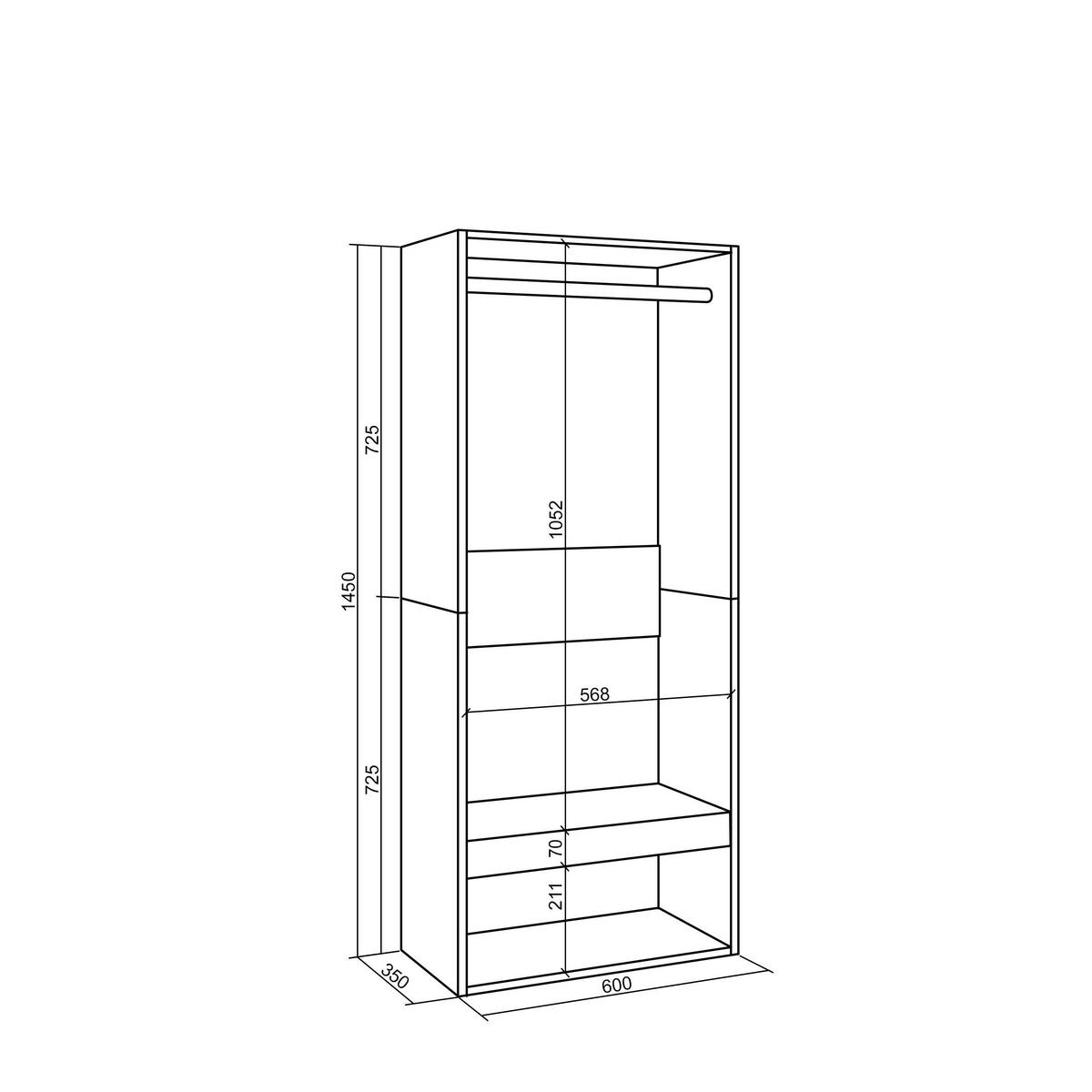 OFFENER KLEIDERSCHRANK, Garderobenschrank, eiche, 35/60/145cm - Eichefarben, Holzwerkstoff (60/145/35cm) - Skraut Home