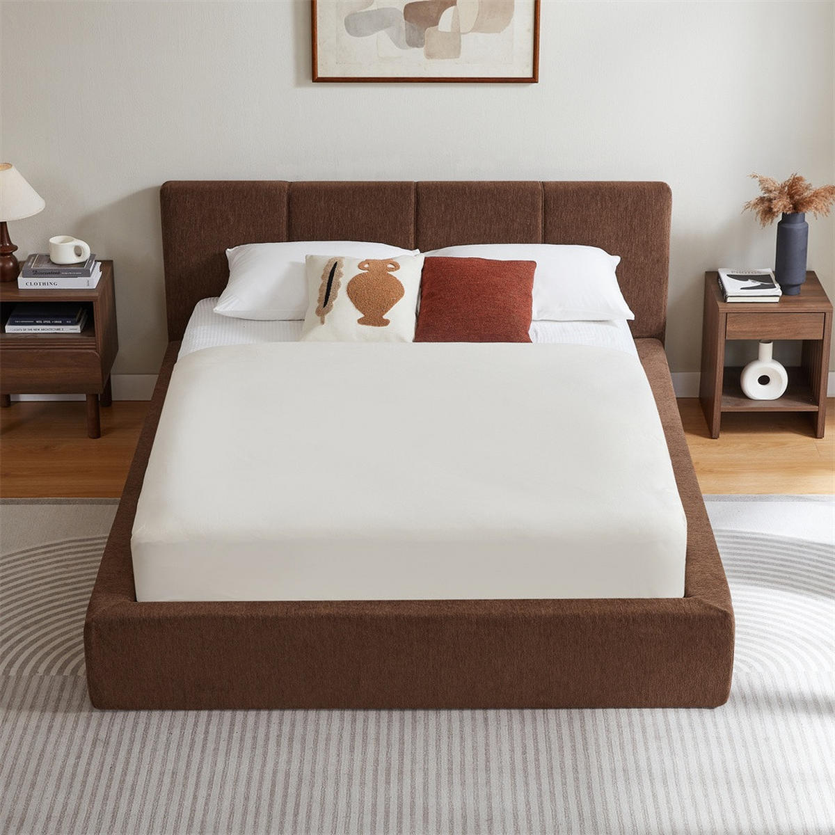 POLSTERBETT 140x200 cm mit gepolstertem Kopfteil - Lattenrost - ohne Matratze - Braun - Braun, Textil (140/200cm) - DELFA