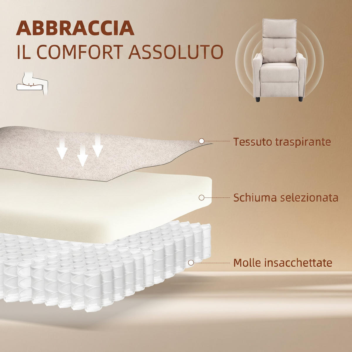 MASSAGESESSEL,MANUELL verstellbar Leinenoptik Fernbedienung,creme - Creme, Textil (69/104/93cm) - Vallsero