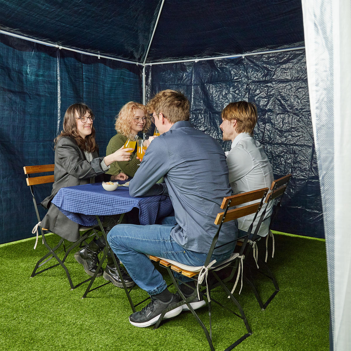 3XPAVILLON-SEITENTEILE - Dunkelblau, Kunststoff (300/200/0.1cm) - Relaxdays