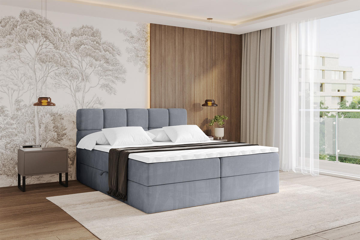 BOXBETT mit Matratze H4 - FAMA - 120x200 cm Grau Casablanca - Grau, Holzwerkstoff (120/200cm) - ALTDECOR