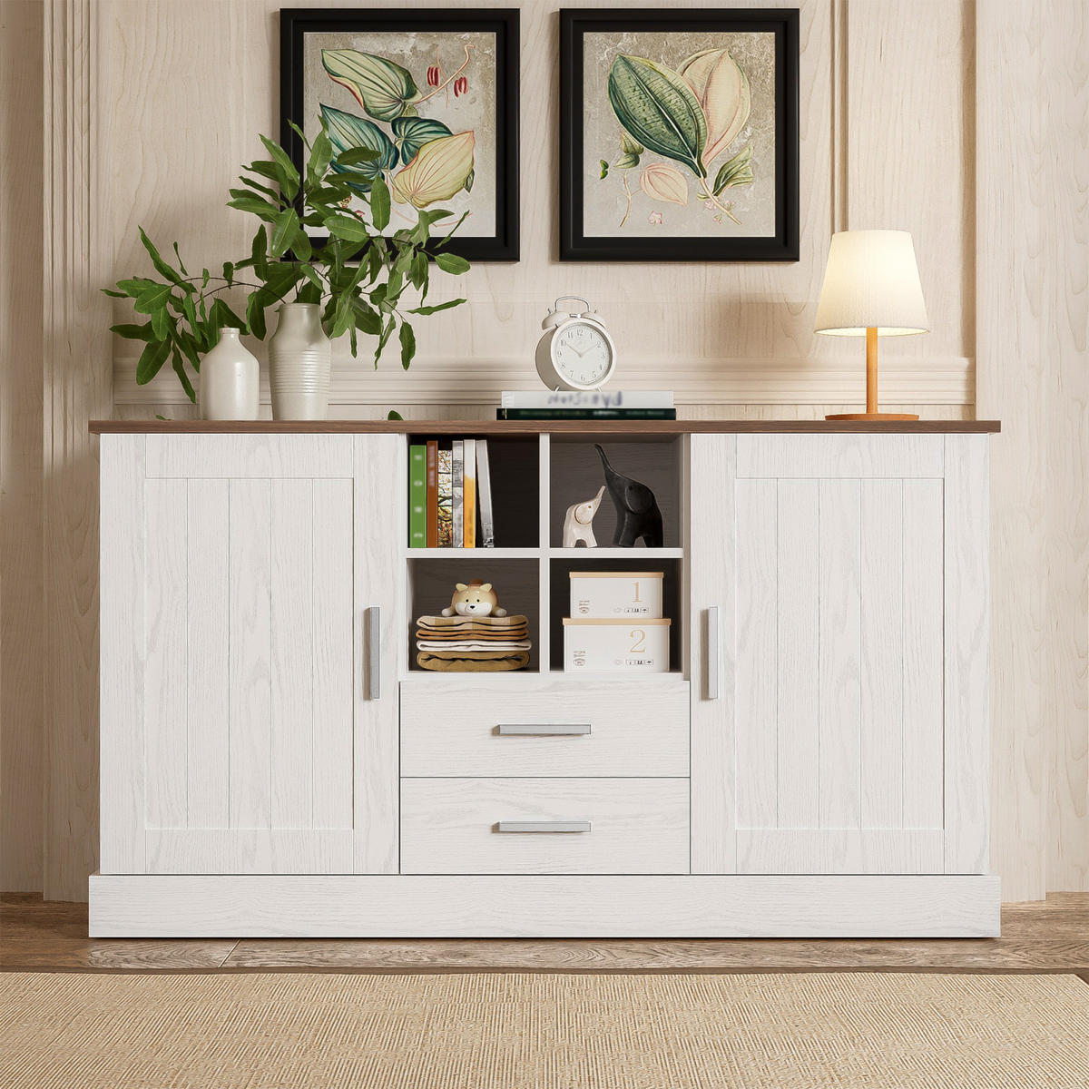 SIDEBOARD 140 cm, 2 Schubladen, Türen, offene Fächer, Weiß - Weiß, Holz (140/79/40cm)