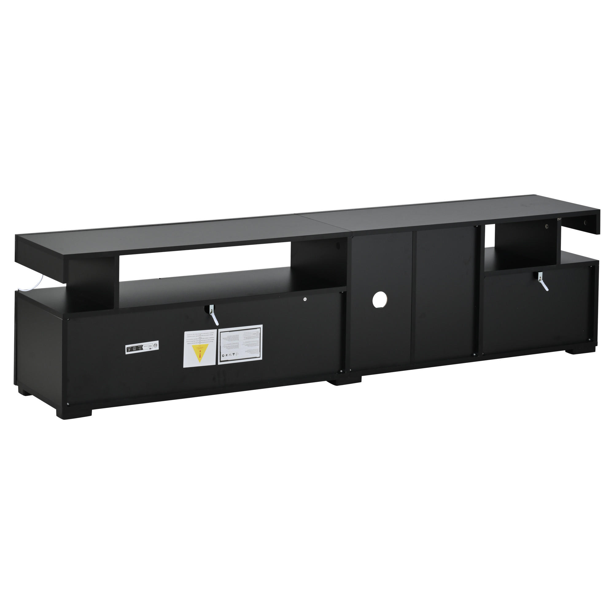 TV-ELEMENT 180/35/45 cm Schwarz mit 3 Türen und verstellbaren Einlegeböden aus gehärtetem Glas - Schwarz, Holz (180/45/35cm) - Oxeza