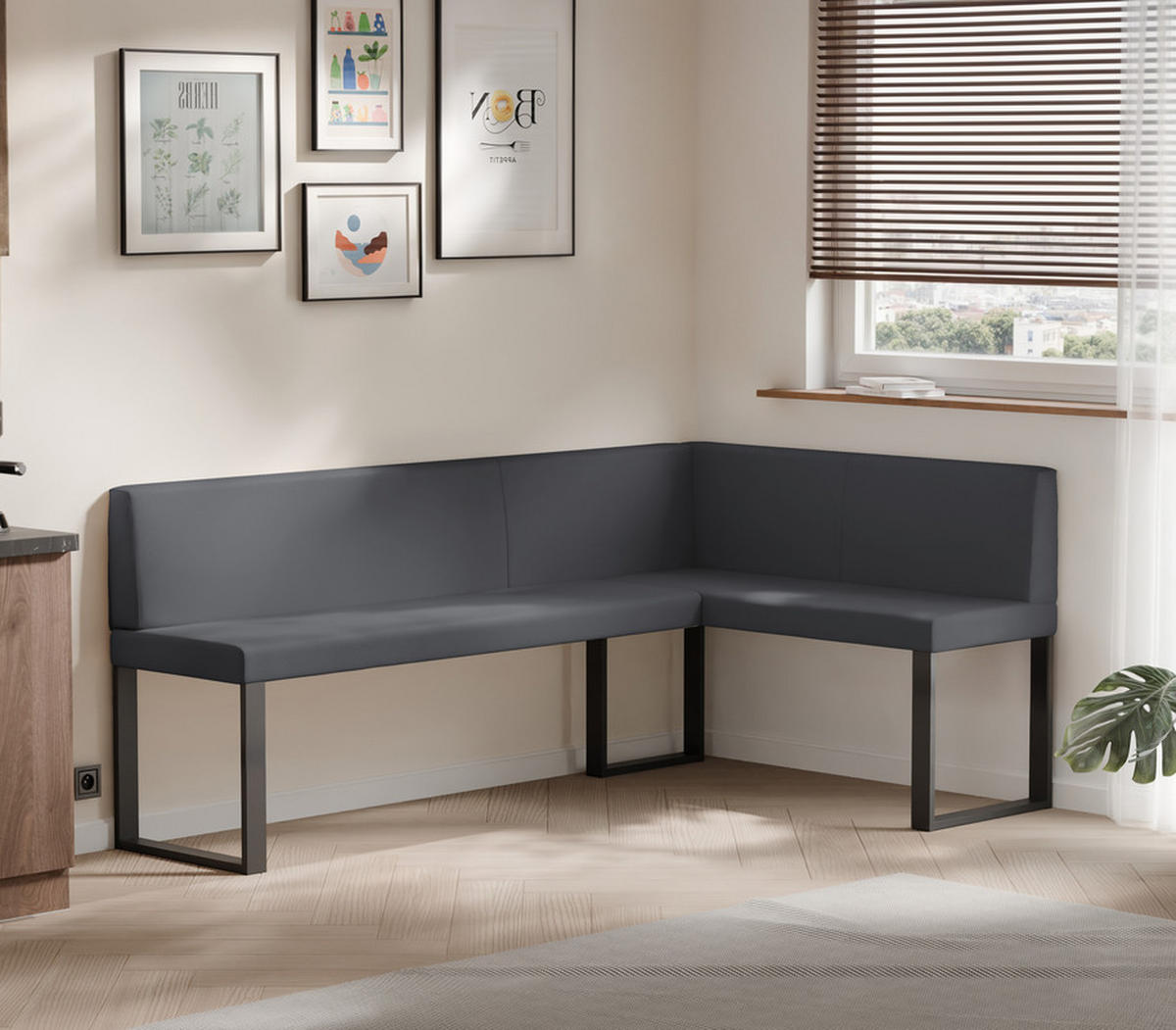 ECKBANK rechts SANA U Kunstleder glatt, 128/168 cm Grau - Grau, Kunststoff/Textil (128/168cm) - Idohome