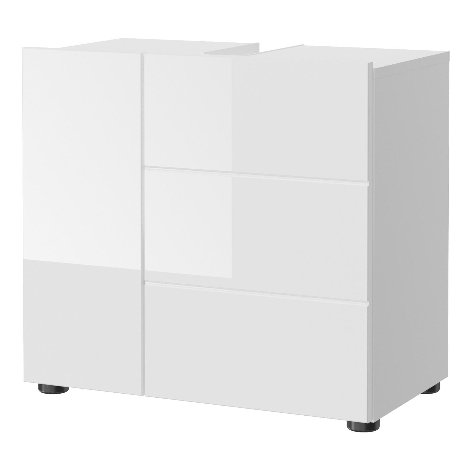 WASCHBECKENUNTERSCHRANK weiß Hochglanz 60 cm, Unterschrank 2-türig - Weiß Hochglanz/Schwarz, Holzwerkstoff/Kunststoff (60/56/34cm) - Inn.Furn
