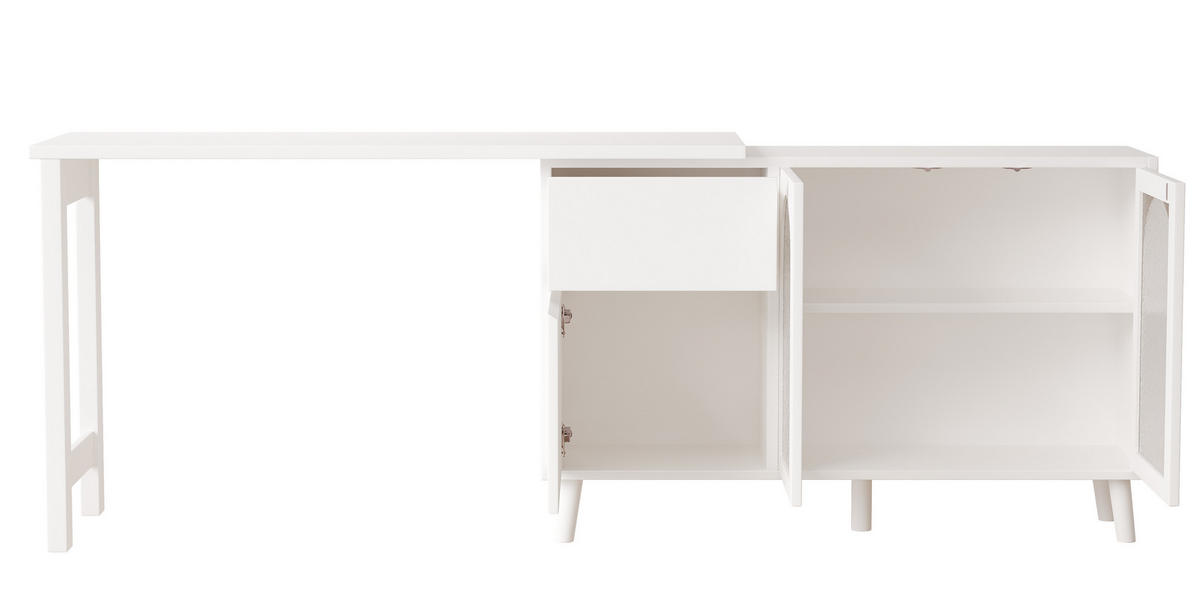 BÜROTISCH Weißer mit Stauraum und Vitrine - Weiß, Glas/Holzwerkstoff (40/120/70cm) - Urban Meuble