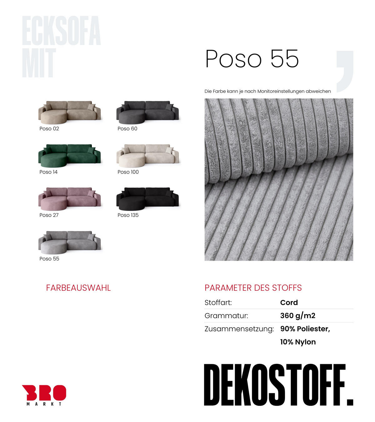 ECKSOFA Bisk mit Schlaffunktion Hellgrau Cordstoff - Hellgrau, Textil (275/170cm) - Bromarkt