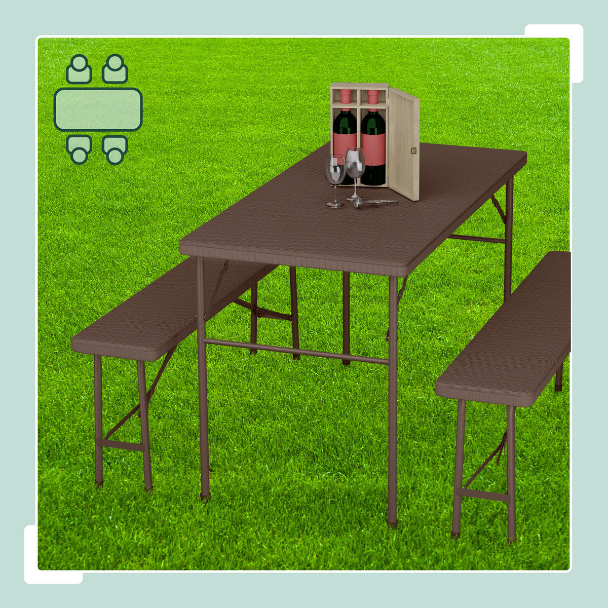 BIERZELTGARNITUR 3-tlg. - Braun, Kunststoff/Metall - Relaxdays