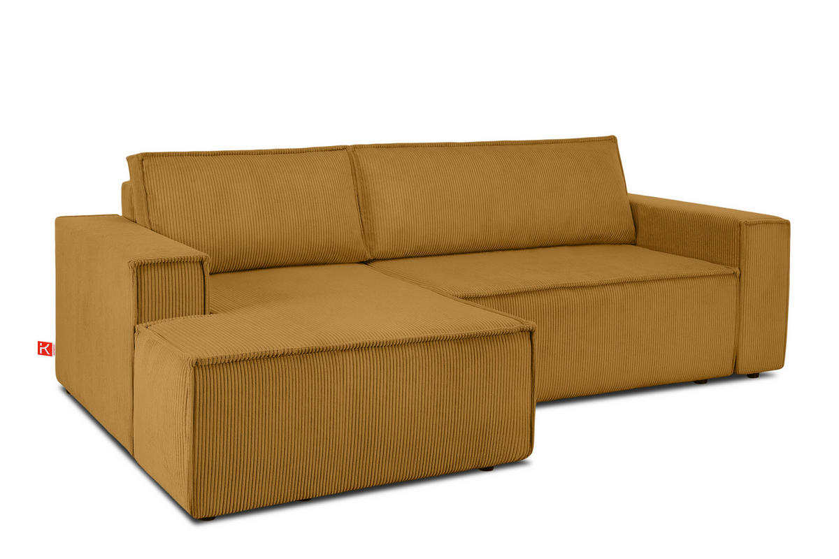 ECKSCHLAFSOFA-LINKS NAPI in Pet Friendly Cord-Stoff, gelb - Gelb/Schwarz, Textil (262/148cm) - KONSIMO®