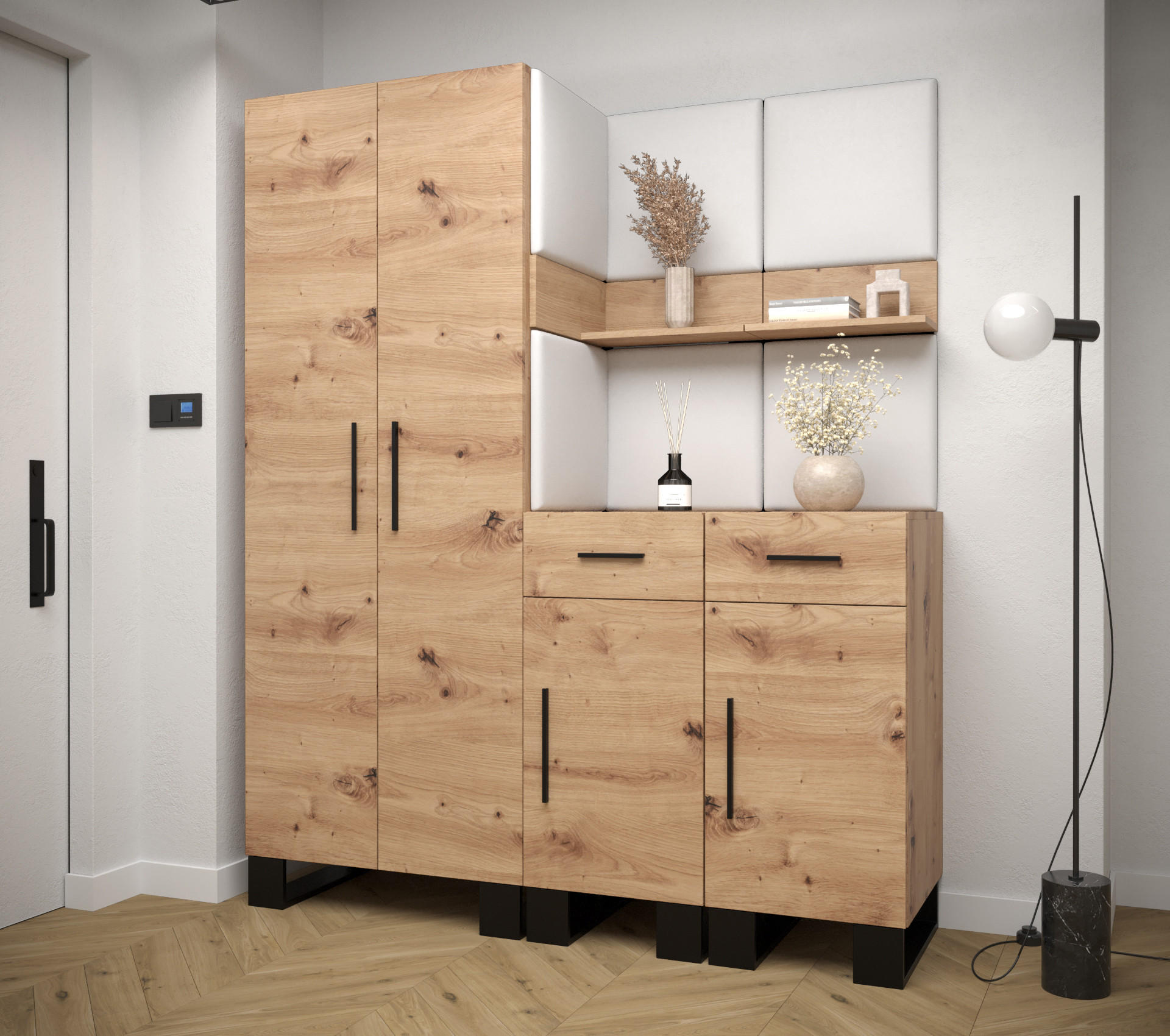 GARDEROBEN-SET 196/158/45,6 - Schwarz/Eiche Artisan, Holz/Kunststoff (158/196/45.6cm) - Abiks Möbel