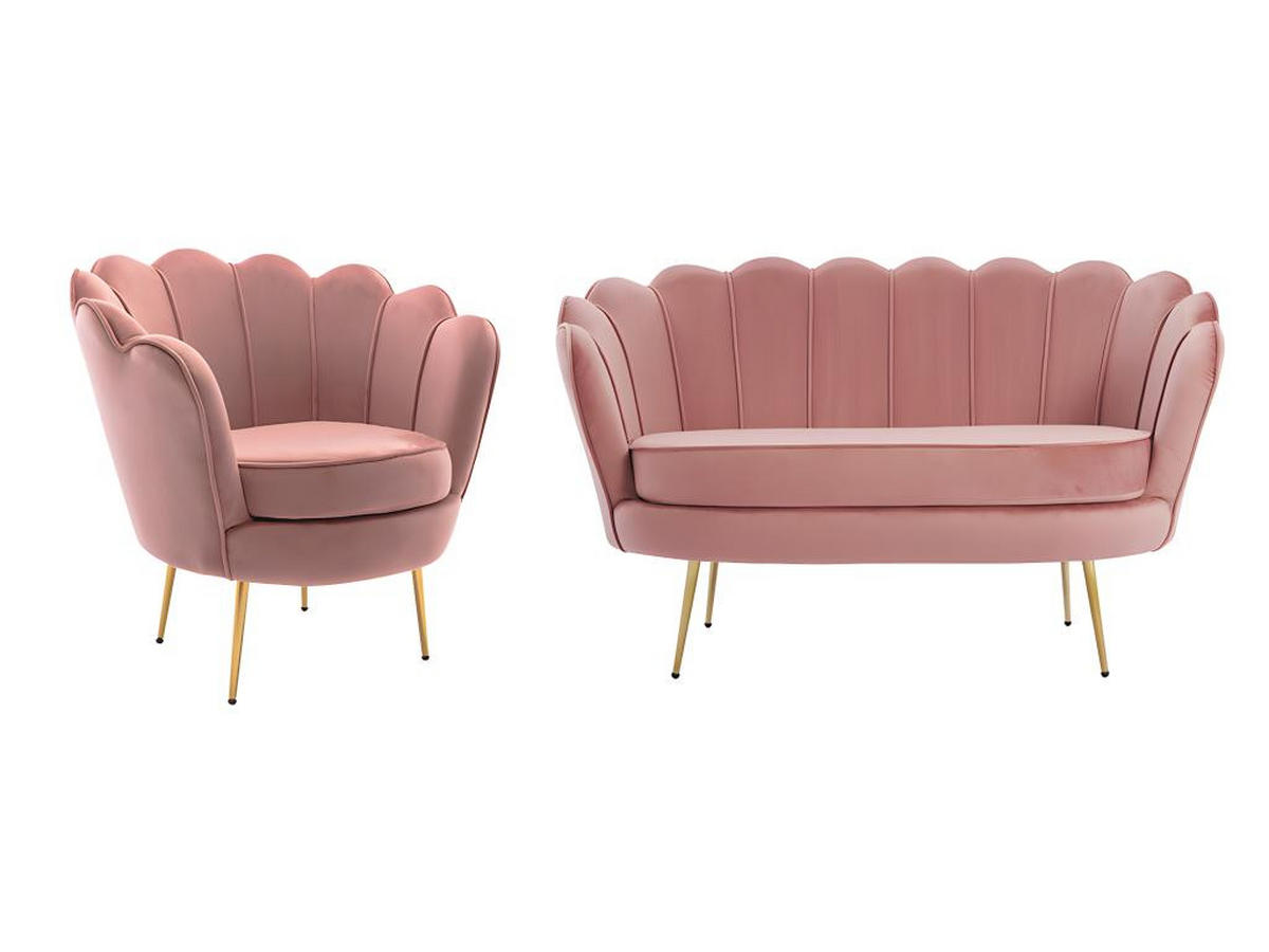 COUCHGARNITUR Muschel 2+1 - Samt - Rosafarben - DANDELION - Pink, Textil (75/78/124cm) - Pascal Morabito