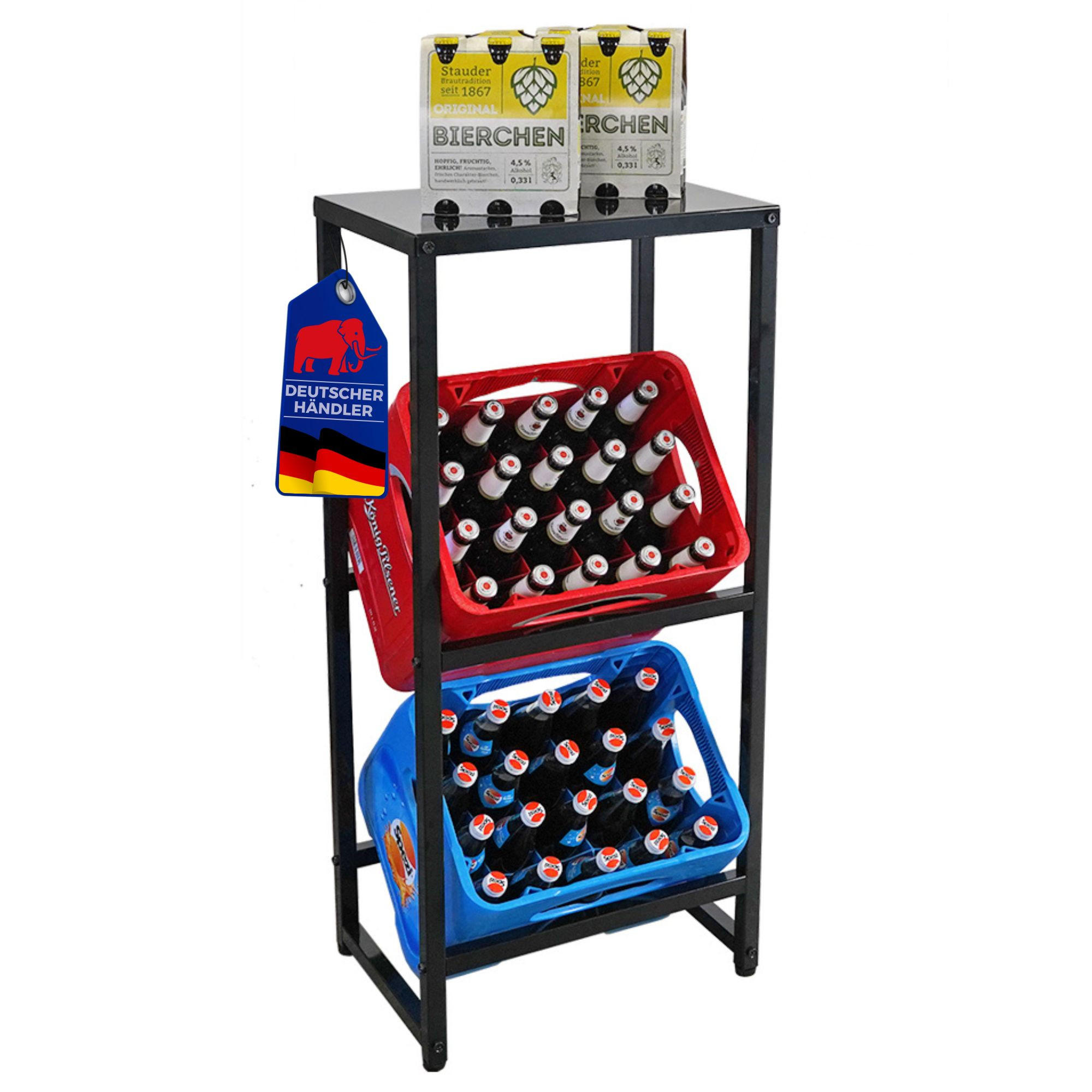 GETRÄNKEKISTENREGAL Königssee S PLUS mit Ablage 103x48x32 2 Kisten auf 2 Ebenen Schwarz - Schwarz, Metall (48/103/32cm) - PROREGAL