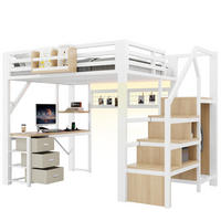HOCHBETT 140/200 cm in Weiß mit Schreibtisch, 3 Schubladen, Stauraum und Kleiderschrank aus MDF und Metall - Weiß, Holzwerkstoff/Metall (140/200cm) - STILVORA