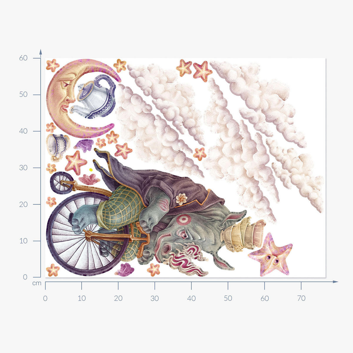 WANDAUFKLEBER 60x77cm - Pastellfarbene Tiere - Multicolor, Kunststoff (60/77/0.1cm) - Wallfluent