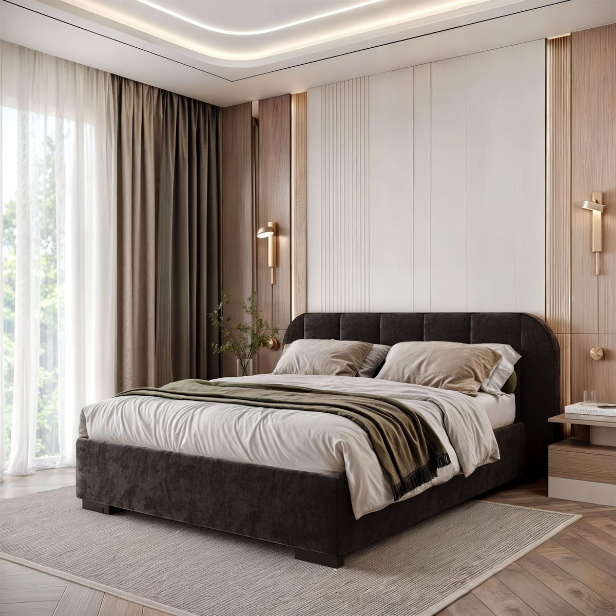 BETT AMARA 140x200 gepolstert mit Stauraum und Lattenrost, Royal Velvet 254 - Schwarz, Textil (140/200cm) - Lookway