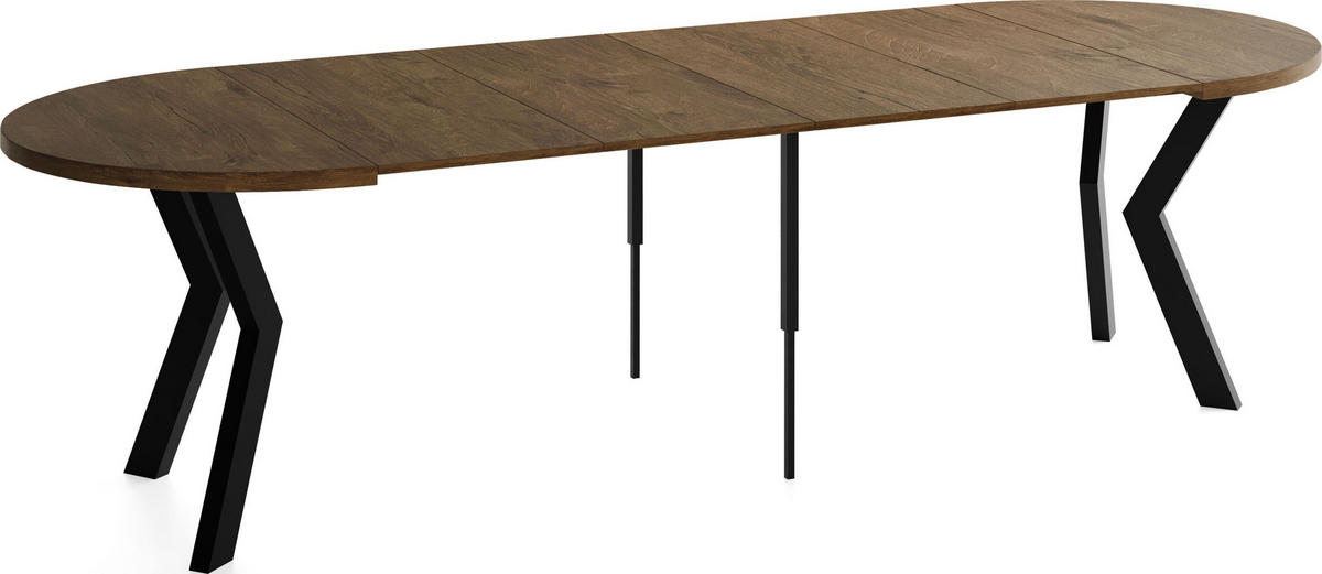 ESSTISCH Savio rund ausziehbar verlängerbar XXL, Eiche Braun Rustikal 100-300/100/77 cm - Alteiche/Schwarz, Holz/Holzwerkstoff (100/100/77cm) - WFL GROUP