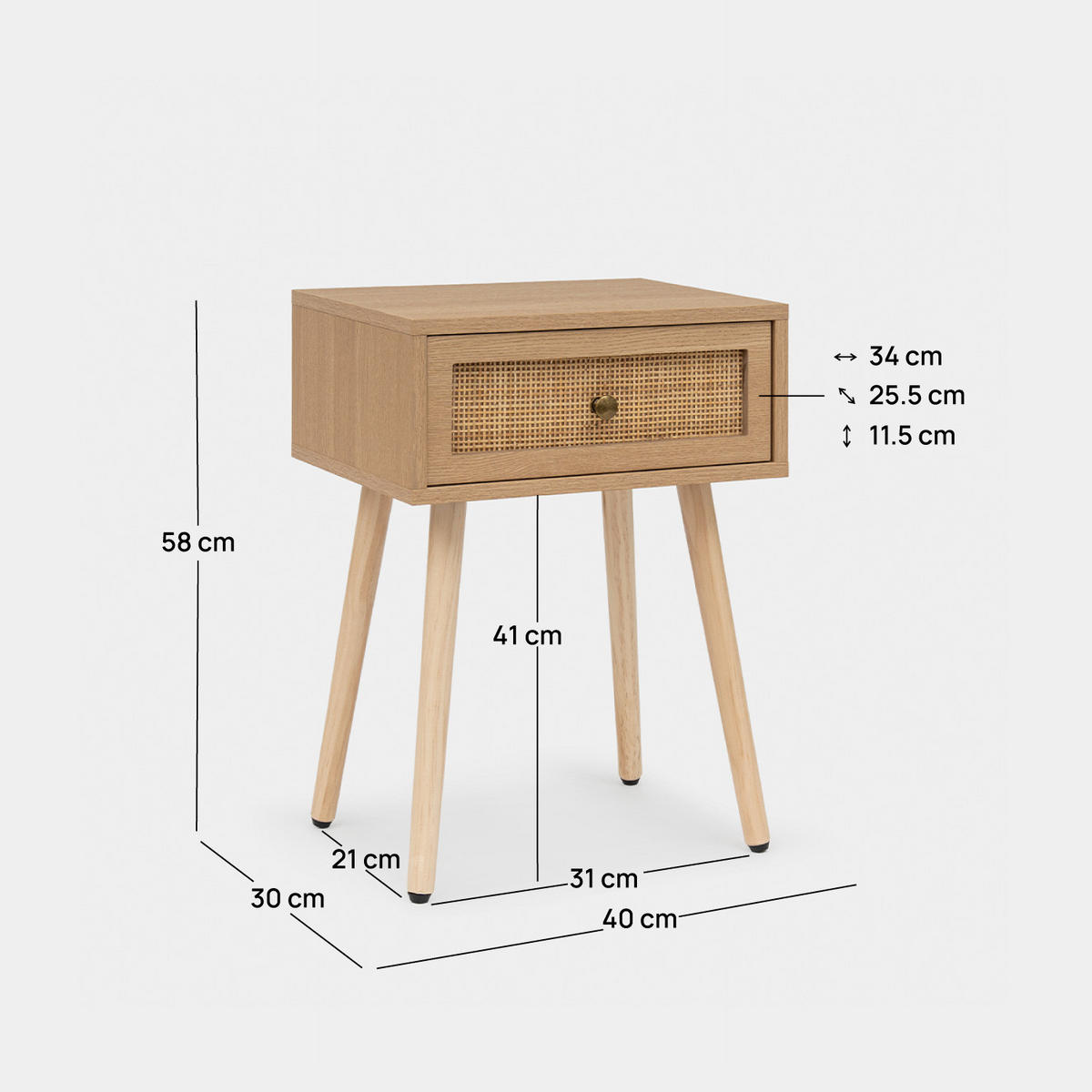 NACHTTISCH MIT 1 SCHUBLADE Hera Natürlich 40 cm x 58 cm 2er-Set - Naturfarben, Holzwerkstoff (40/58/30cm) - Klast Home