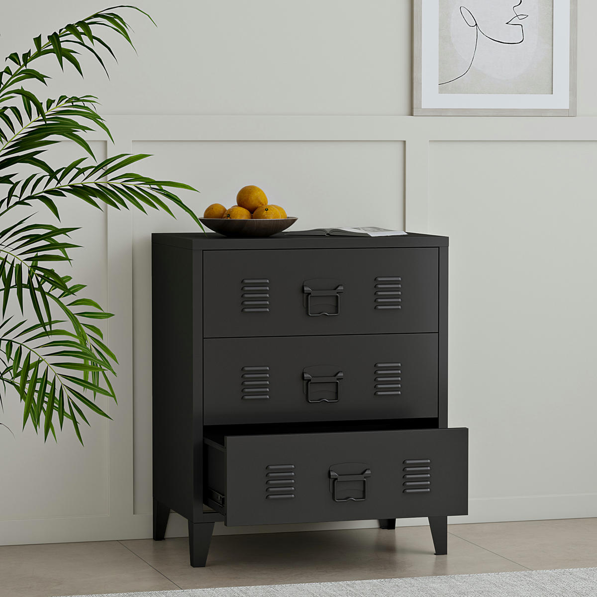 METALLSCHRANK Hämeenlinna - Schwarz, Metall (60/72/40cm) - [en.casa]