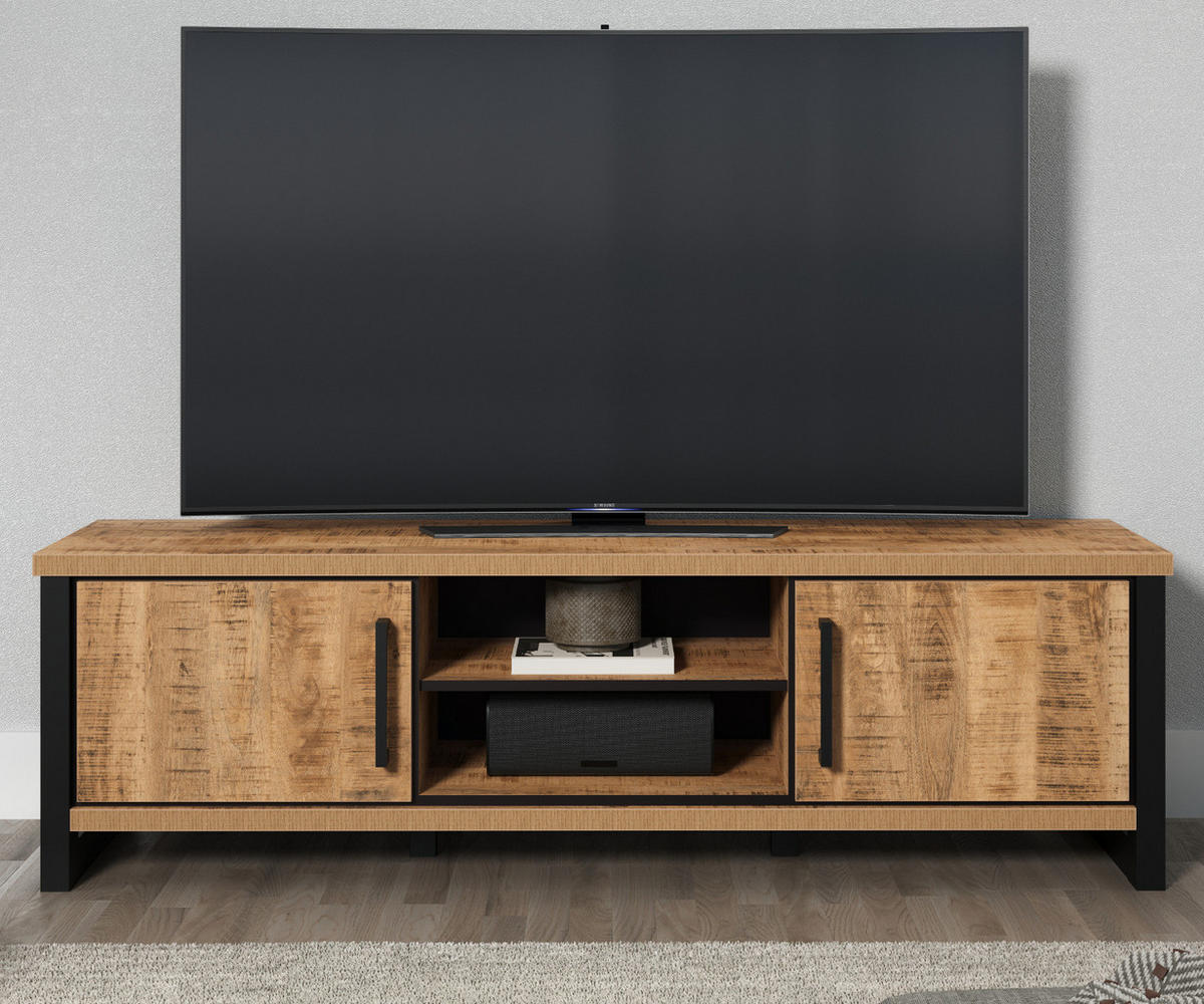 TV-LOWBOARD Mango, schwarz 166 cm, TV Unterteil mit viel Stauraum - Schwarz/Naturfarben, Holzwerkstoff/Kunststoff (166/50/45cm) - Top.Furn