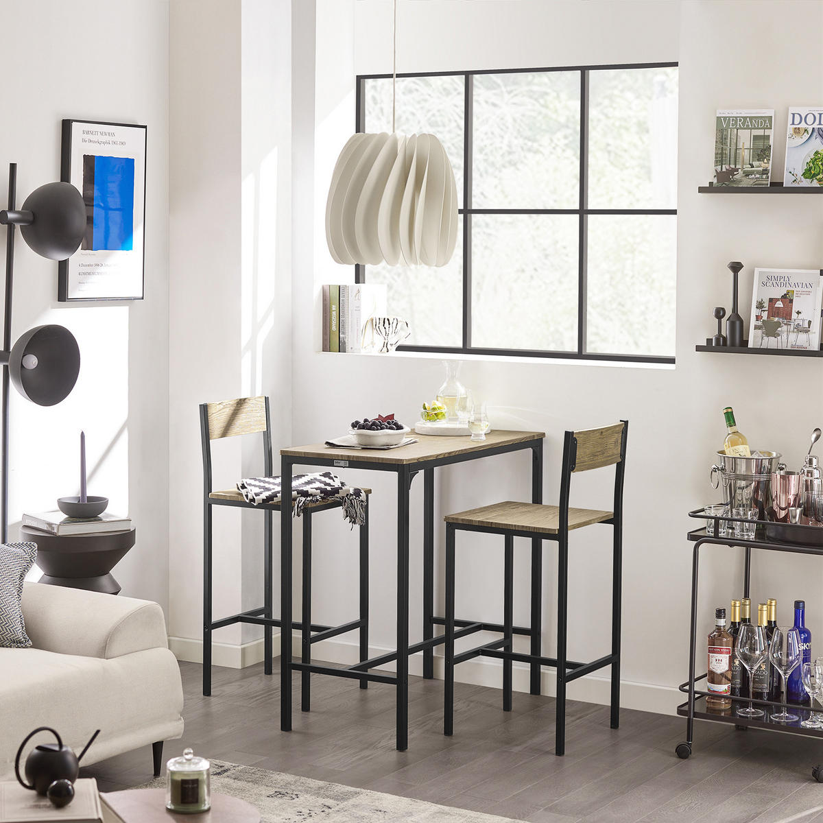 BARTISCH + 2 x BARSTÜHLE - Naturfarben, Holzwerkstoff (89/87/45cm) - SoBuy