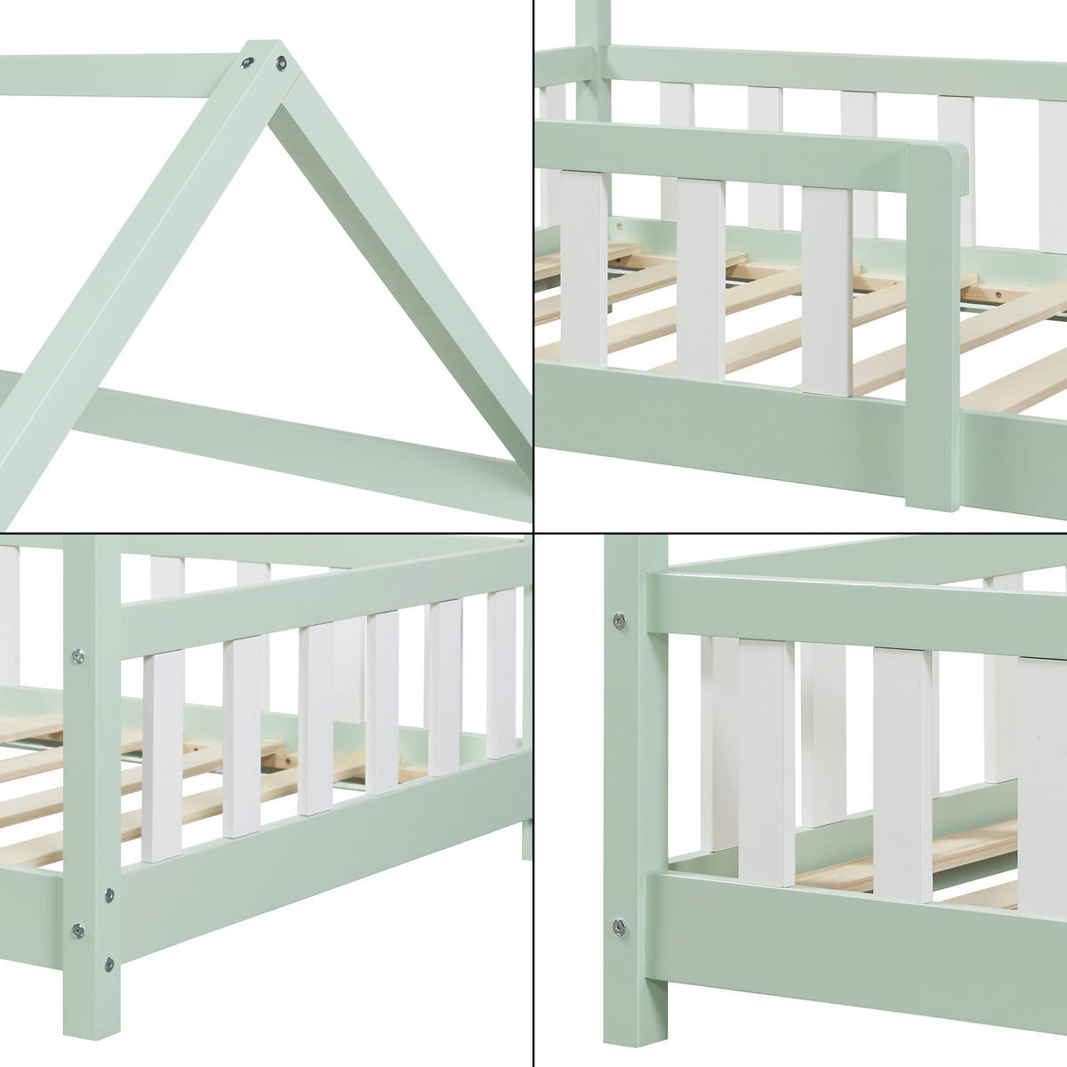 HAUSBETT Hesel - Mintgrün, Holz (90/200cm) - [en.casa]