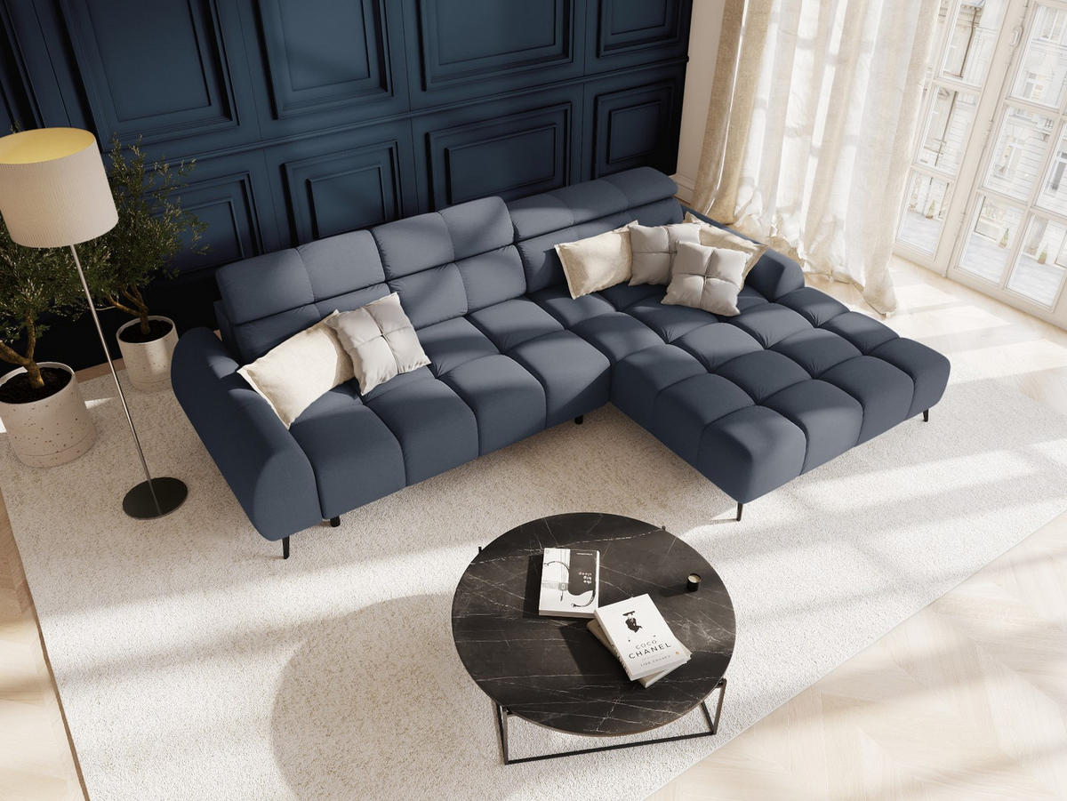 ELEKTRISCHES-ECKSOFA rechts Alyse aus strukturiertem Stoff dunkelblau 5 Sitzplätze - Dunkelblau, Textil (188/295cm) - Micadoni