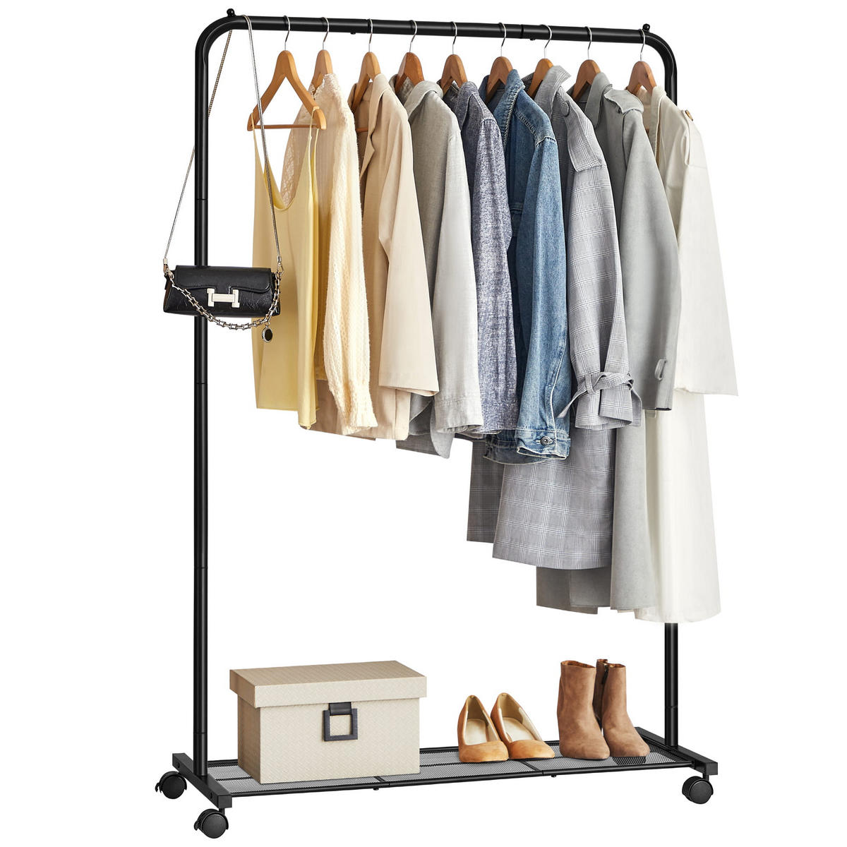 KLEIDERREGAL auf rädern, schwarz - Schwarz, Metall (91/158/40.5cm) - A2A Home
