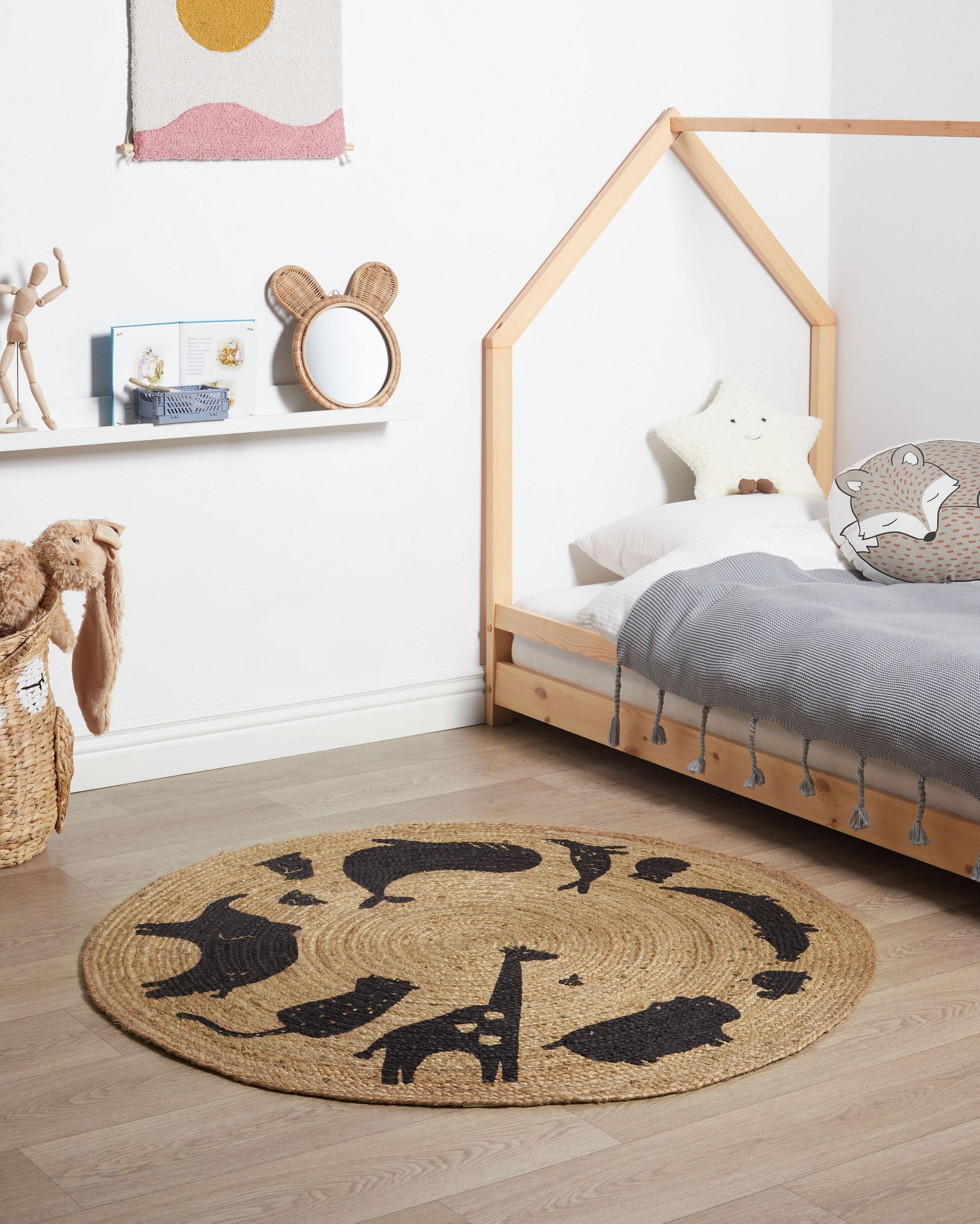 KURZFLOR-TEPPICH Beige 120 cm Earth - Beige/Schwarz, Naturmaterialen (120/120cm) - Beliani