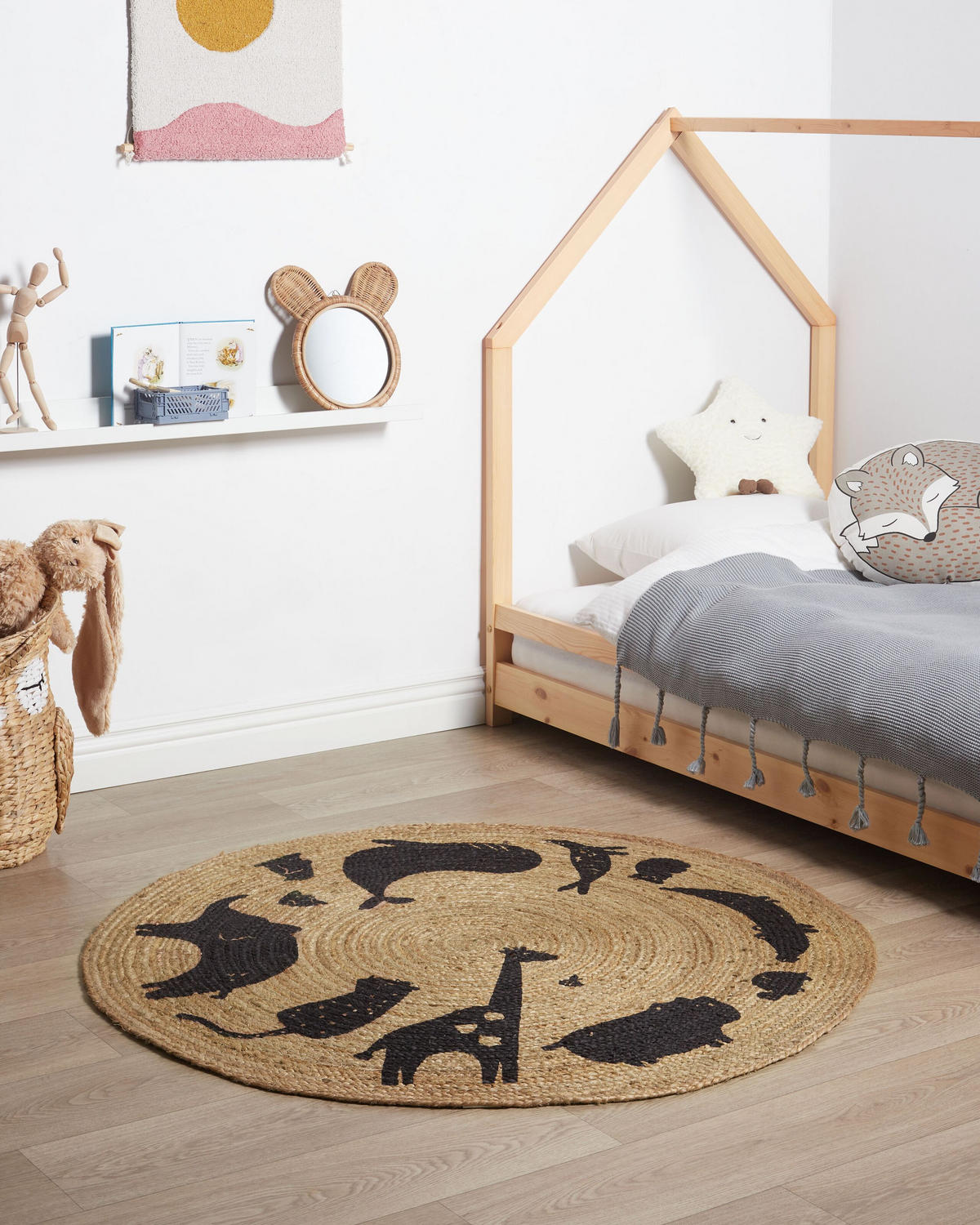 KURZFLOR-TEPPICH Beige 120 cm Earth - Beige/Schwarz, Naturmaterialen (120/120cm) - Beliani