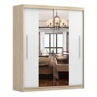 SCHIEBETÜRENSCHRANK - NICO 01 Sonoma + Weiß - Weiß/Sonoma Eiche, Holzwerkstoff/Metall (204/218/58cm) - Möblo