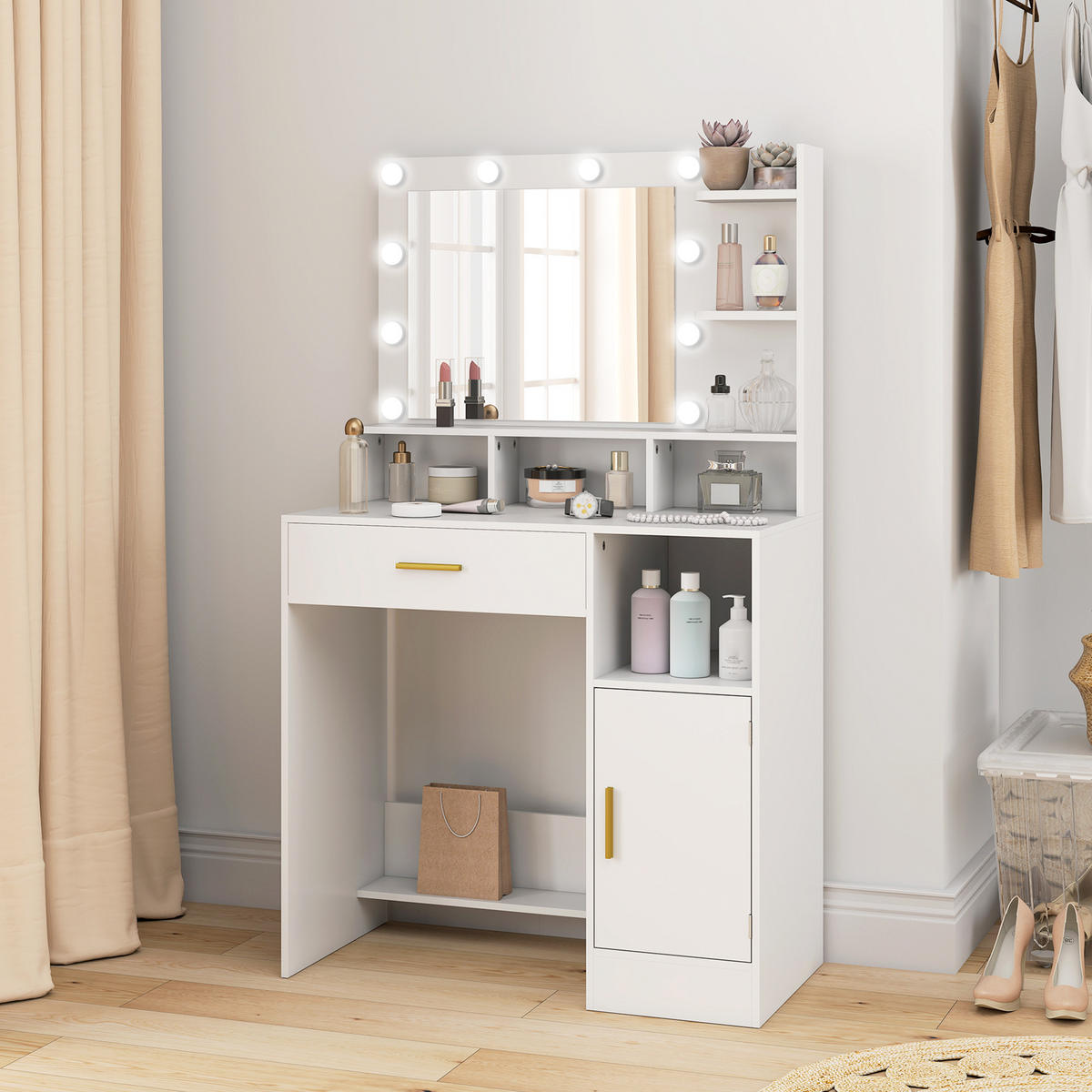 SCHMINKTISCH DE-18304 Weiß - Weiß, Holzwerkstoff (40/135/80cm) - ComfortXL
