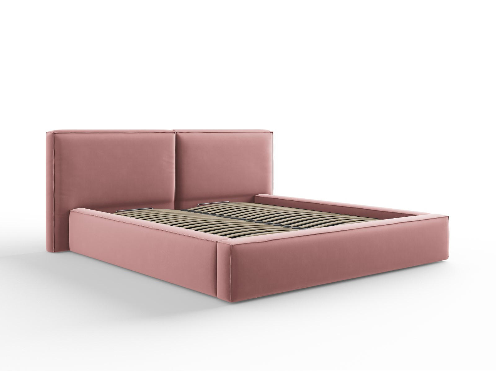 BETT mit Bettkasten und Kopfteil Jodie aus Samt rosa 180x200cm - Pink, Textil (180/200cm) - Micadoni