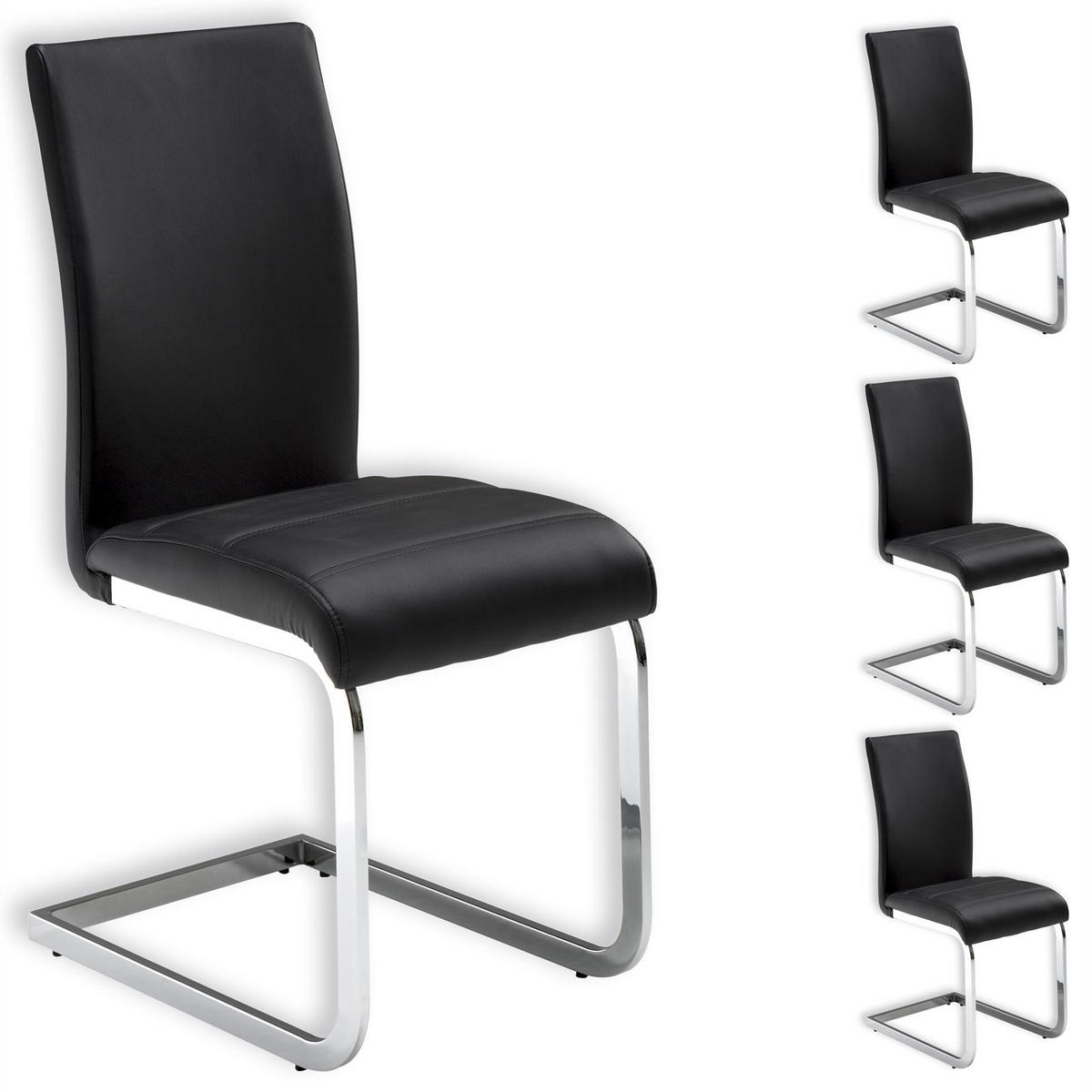 SCHWINGSTUHL LETICIA 4ER-SET - Schwarz, Textil/Metall (42/96/57cm) - IDIMEX