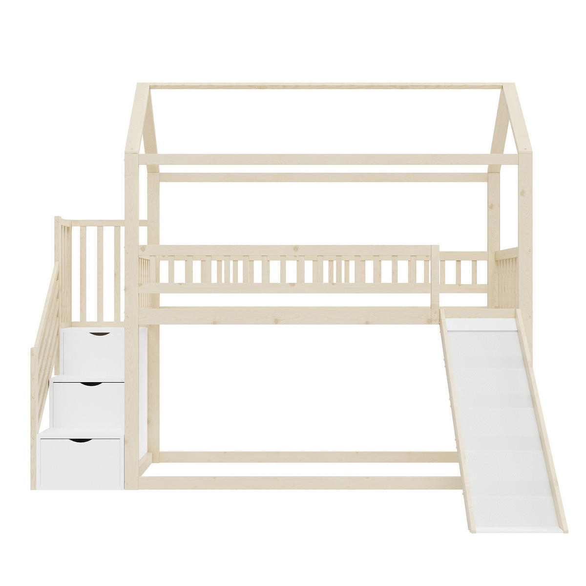 VYSOKÁ posteľ 90/200 cm prírodná farba dreva z dreva s šmykľavkou a úložným rebríkom - biela, drevo (90/200cm) - OKWISH