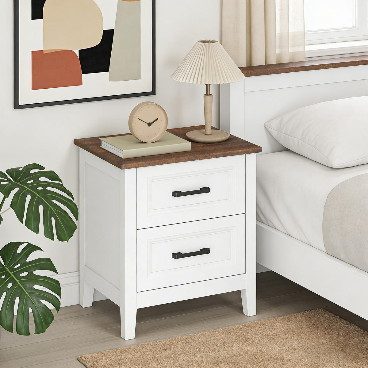 NACHTSCHRANK DE-12960 2 Schubladen, Landhausstil Weiß/Braun - Weiß, Holzwerkstoff (35/50/45cm) - ComfortXL