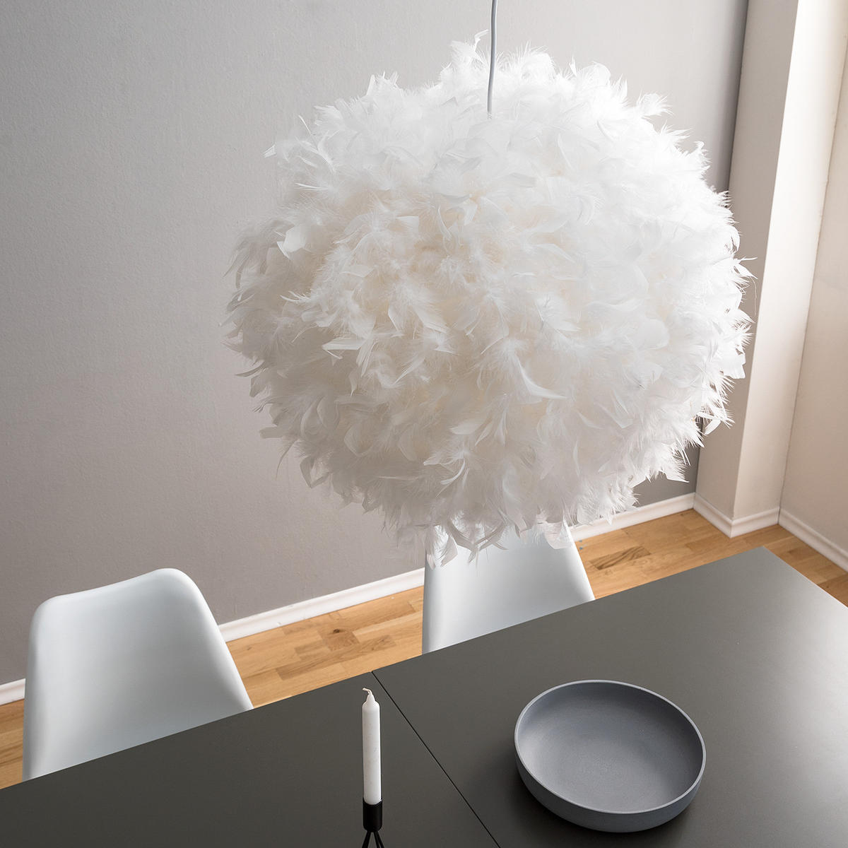 PENDELLEUCHTE - Federn, 1-flammig - Weiß, Naturmaterialien (45/45/145cm) - home24