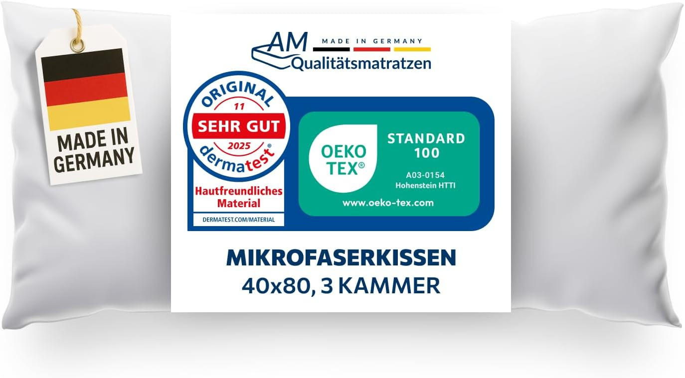 AM Qualitätsmatratzen Premium Mikrofaser Kopfkissen mit Sensofill Füllung Made in Germany 40x80cm - Weiß, Textil (40/80cm) - AM Qualitätsmatratzen