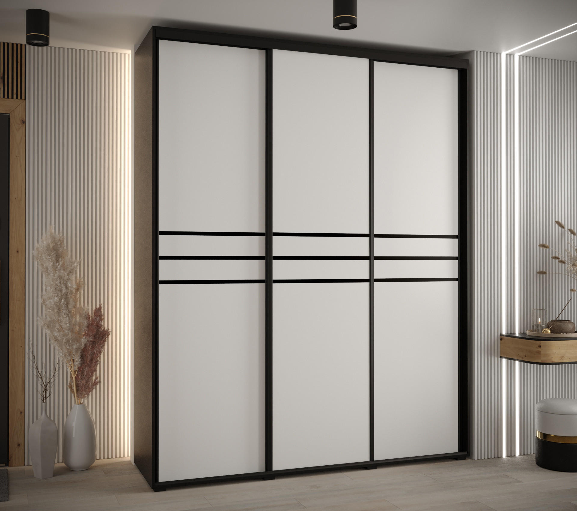 SCHWEBETÜRENSCHRANK 235,2/190/45 3-türig - Schwarz/Weiß, Holz/Metall (190/235/45cm) - Abiks Möbel