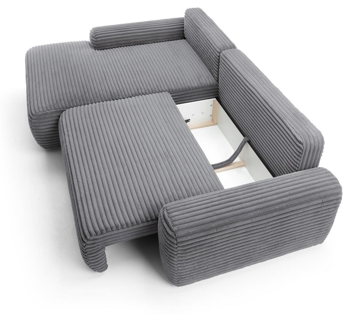 ECKSOFA 260 cm Cantara mit Cordstoff, Bettkasten, Links, Dunkelgrau - Dunkelgrau, Holz (264/162cm) - Emporius