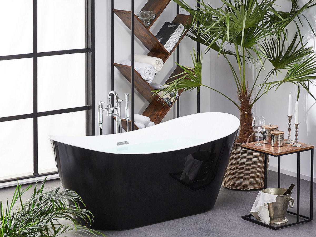 BADEWANNE FREISTEHEND 78x180x72 cm schwarz Antigua - Schwarz, Kunststoff (78/72/180cm) - Beliani