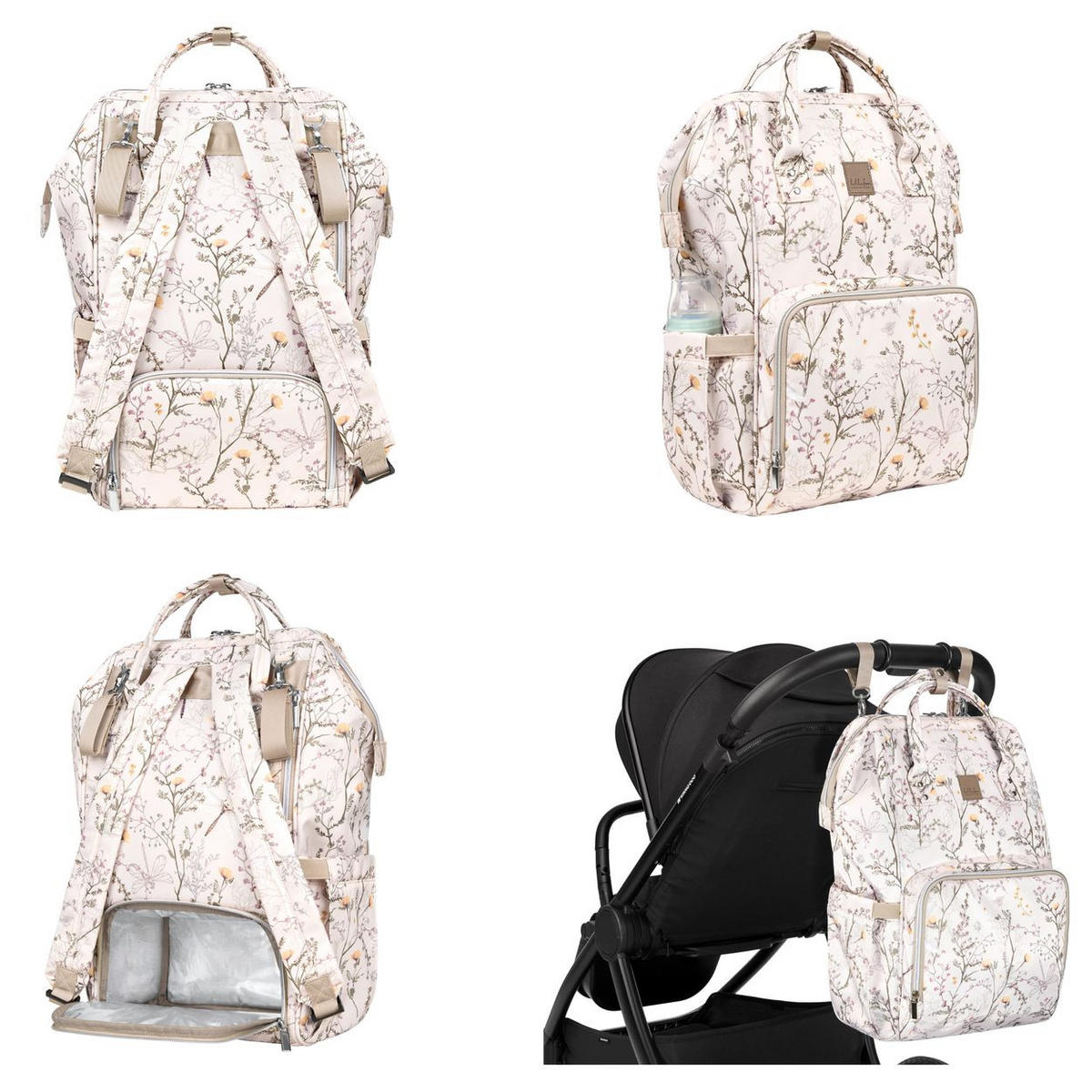 WICKELTASCHE Siena beige-weiß Wickelunterlage, Thermo-Flaschenfächer, wasserabweisende Tasche - Beige, Textil (21/42/27cm) - Kikka boo