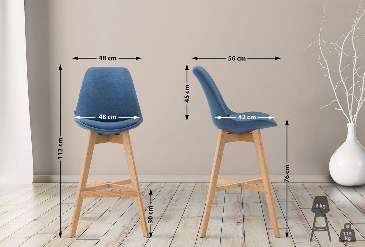BARHOCKER Cannes Massivholz 112x48x56 cm Blau - Blau, Textil (48/112/56cm) - furnicato