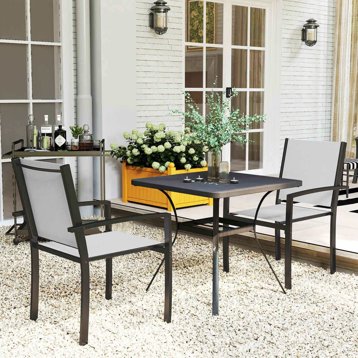 GARTENSTÜHLE 2er-Set DE-13257 mit Armlehnen & Textilène-Bezug Hellgrau - Hellgrau, Metall (65/85/60cm) - ComfortXL