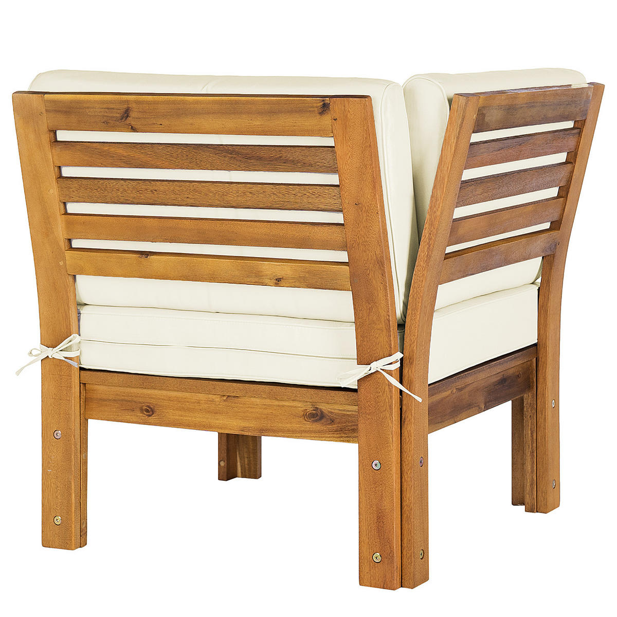 LOUNGESOFA - 4-teilig - Webstoff / Akazie massiv - Weiß, Holz/Textil - home24