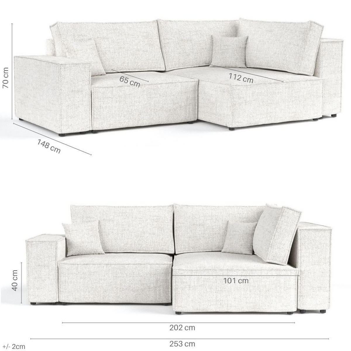 ECKSOFA AVION mit Schlaffunktion Creme im Neve Stoff - Creme/Schwarz, Holz/Holzwerkstoff (253/148cm) - AltaBeds